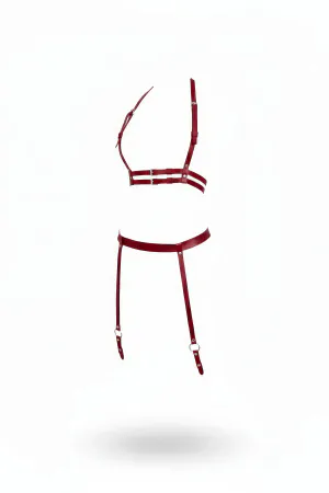 Claret Red Faux Leather Harness Set Chest Garter Adjustable Straps