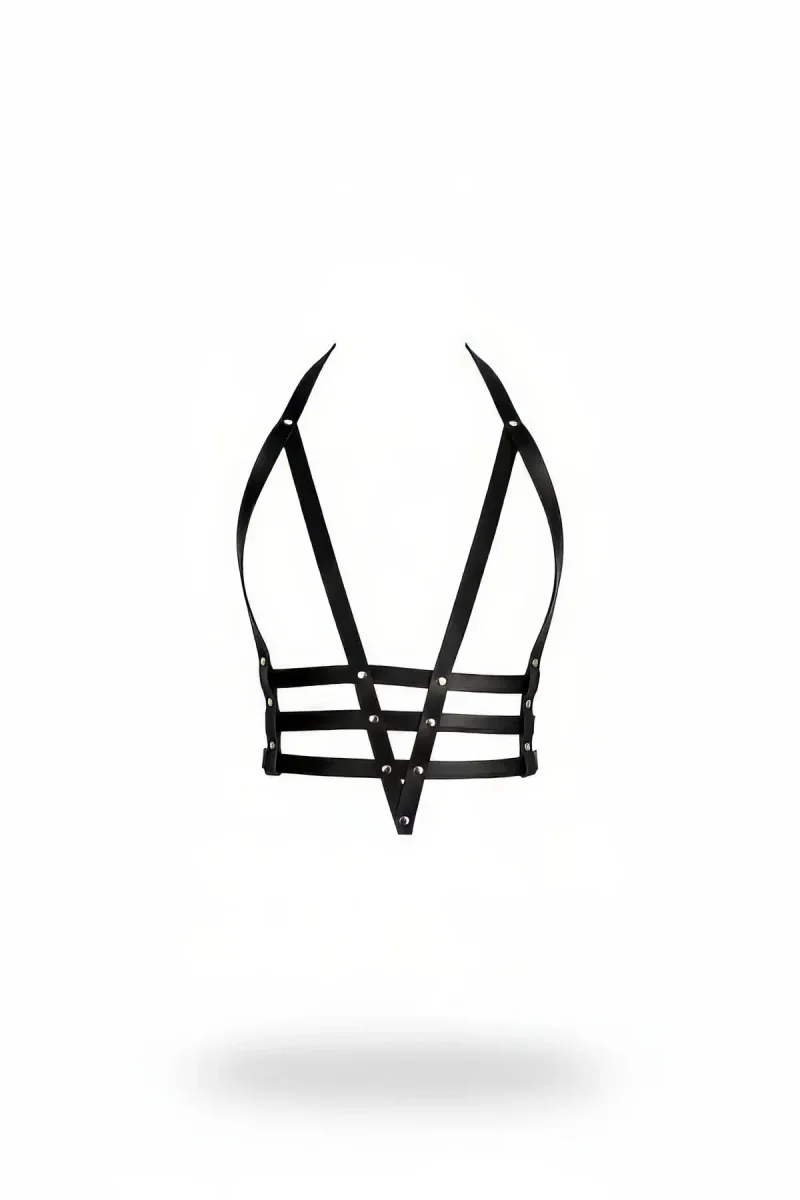 Black Faux Leather Chest Harness Bralette with Metal Studs