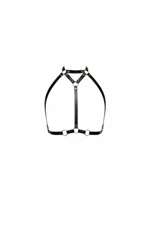Black Faux Leather Chest Harness with High Collar O-Rings