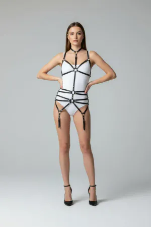 Siyah Body Harness Boyun Detaylı Ayarlanabilir Vücut Jartiyeri - APFT262