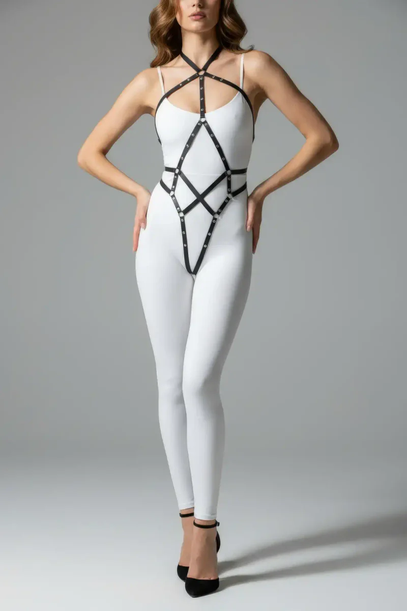 Siyah Body Harness Deri Çapraz Tokalı Detaylı - APFT295