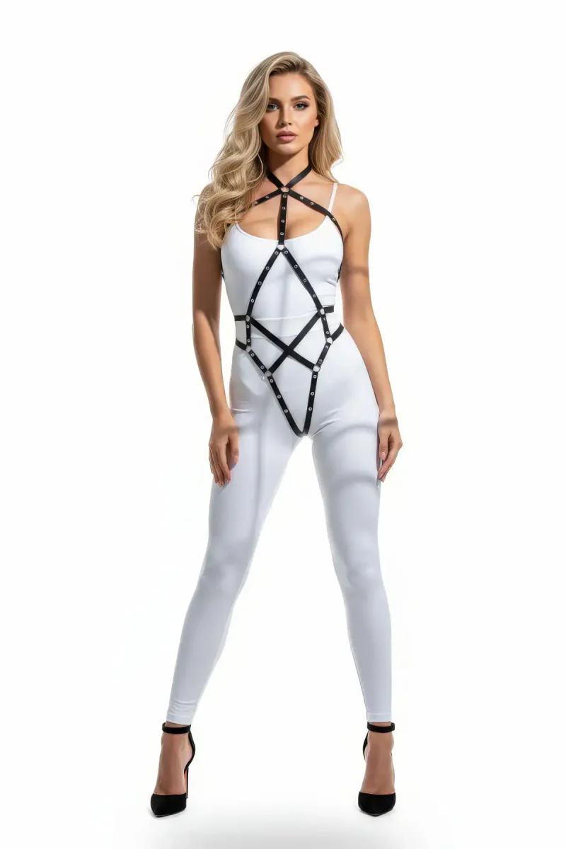 Siyah Body Harness Deri Çapraz Tokalı Detaylı - APFT295