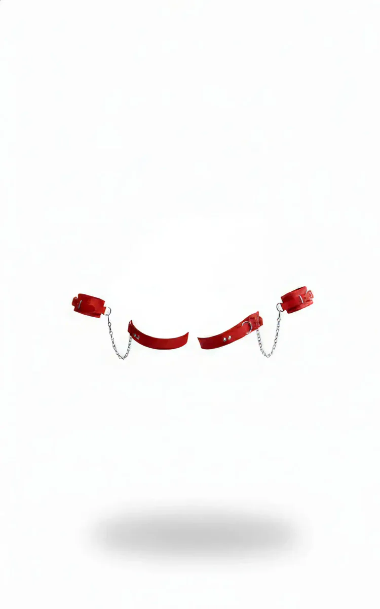 Red Faux Leather Wrist Thigh Harness Set Adjustable Chains
