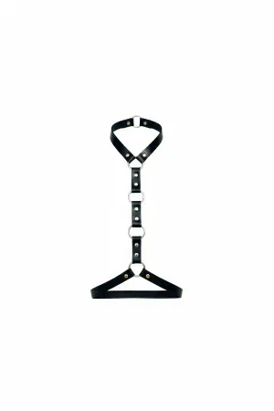 Black Faux Leather Minimalist Chest Harness Choker with Silver O-Rings