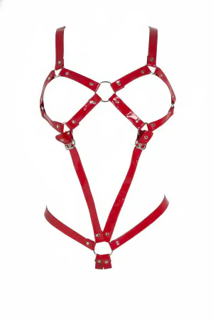 Kırmızı Body Harness Parlak Suni Deri Ayarlanabilir - APFT312