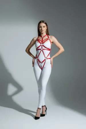 Kırmızı Body Harness Deri Metal Halka Detaylı - APFT316