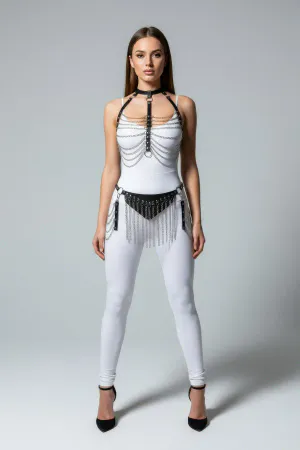 Siyah Etek Zincir Detaylı Etek Suni Deri Etek Kısa Etek - APFT328