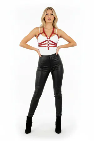 Kırmızı Kadın Kemer Deri Vücut Harness Tokalı - APFT32