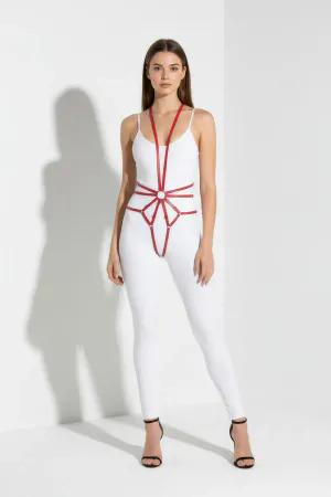 Kırmızı Body Harness Deri Halka Detaylı Vücut Aksesuarı - APFT339