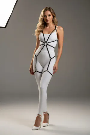 Siyah Kadın Body Harness Kafes Detaylı Tam Vücut Aksesuarı - APFT360