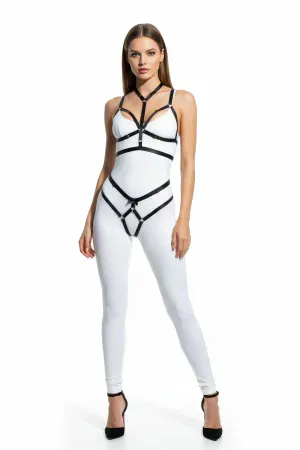 Black Strappy Body Harness Faux Leather Bra Top Waist Detail