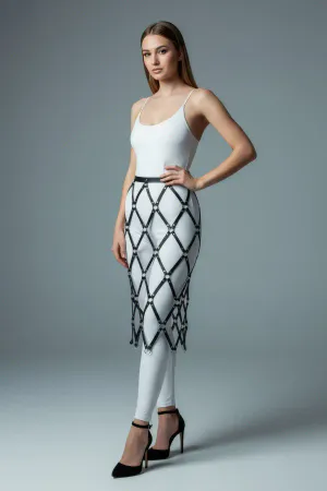 Siyah Etek Deri Bantlı Halka Detaylı Etek Midi - APFT410