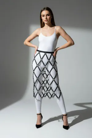 Siyah Etek Deri Bantlı Halka Detaylı Etek Midi - APFT410