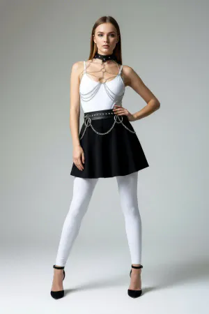 Siyah Kadın Kemer Zincir Detaylı Halka Tokalı Suni Deri - APFT413