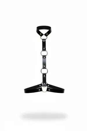 Black Faux Leather Minimalist O-Ring Neck to Underbust Harness