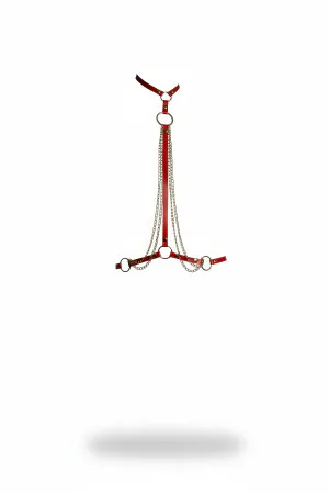 Red Faux Leather Body Harness with Layered Silver Chains