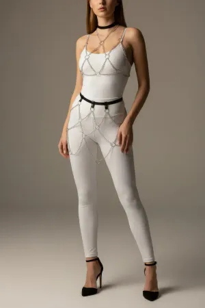 Siyah Etek Gümüş Zincir Detaylı Etek Bel Ve Bacak Takısı - APFT475