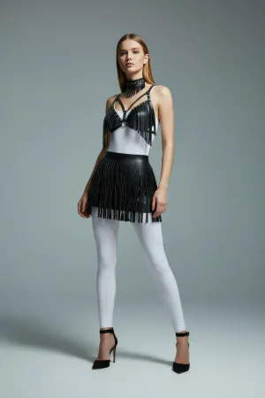 Siyah Etek Suni Deri Etek Kısa Etek Kesim Parti - APFT482