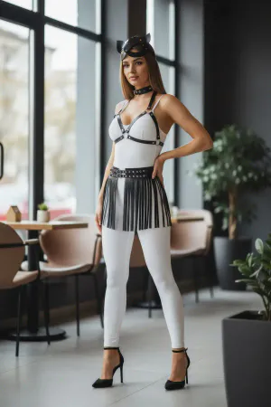 Siyah Etek Suni Deri Etek Şerit Detaylı Etek Mini Etek - APFT495