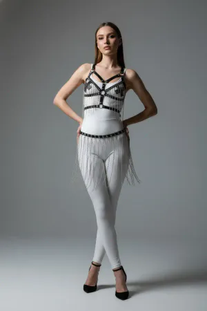 Siyah Etek Zincir Detaylı Etek Deri Kemerli Giyim - APFT496