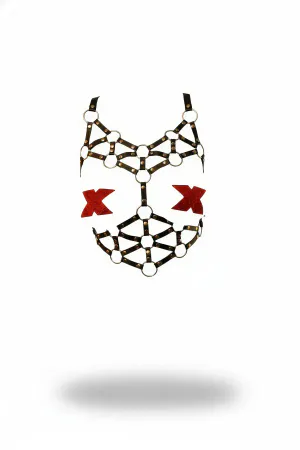Black Faux Leather Multi-Ring Cage Chest Harness with Silver Studs