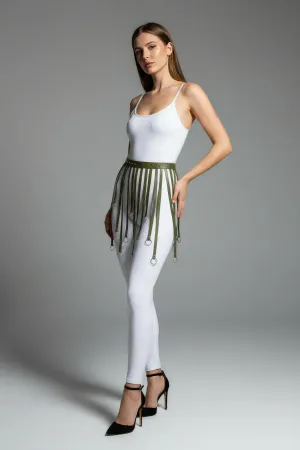 Haki Etek Suni Deri Etek Halka Detaylı Etek Mini Etek - APFT579