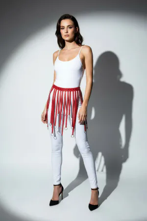 Kırmızı Etek Deri Halka Detaylı Etek Mini Etek Aksesuar - APFT579