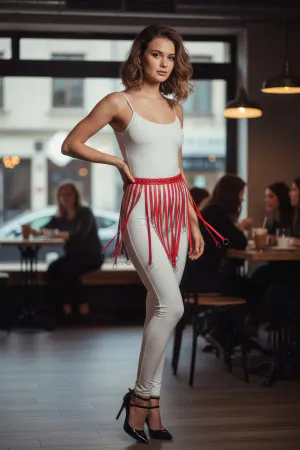 Kırmızı Etek Deri Halka Detaylı Etek Mini Etek Aksesuar - APFT579