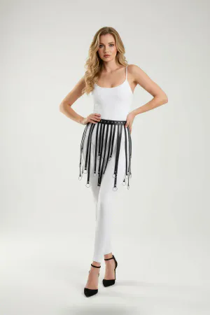 Siyah Etek Suni Deri Etek Halkalı Şerit Detaylı Etek - APFT579