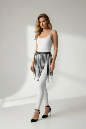 Siyah Etek Suni Deri Etek Halkalı Şerit Detaylı Etek - APFT579