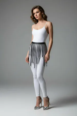 Siyah Etek Suni Deri Etek Halkalı Şerit Detaylı Etek - APFT579