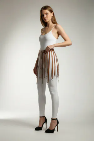 Taba Etek Deri Şeritli Halka Detaylı Etek Mini Etek - APFT579