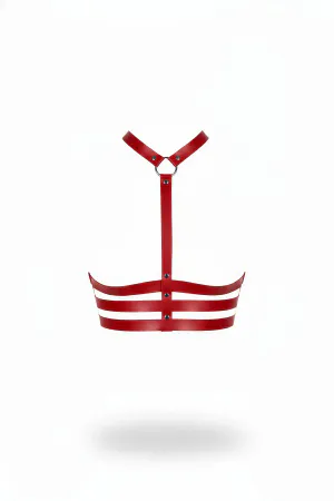 Red Faux Leather Underbust Harness Women Triple Straps O-Ring Detail