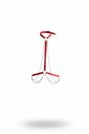 Red Faux Leather Underbust Harness with Draped Chains for Women
