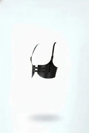 Black Faux Leather Underbust Corset Harness with Three Buckles