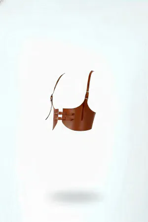 Tan Faux Leather Underbust Corset Harness Adjustable Shoulder Straps