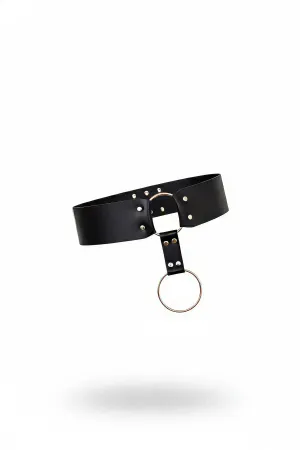 Black Faux Leather O-Ring Waist Belt Wide Band Silver Studs