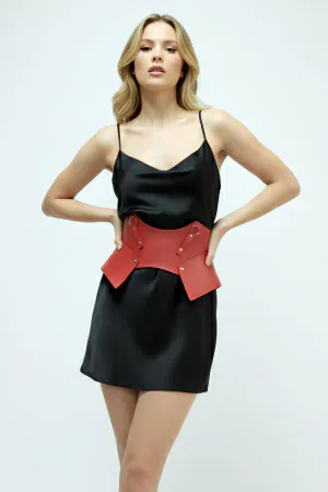 Red Faux Leather Corset-Style Waist Harness with Stud Details