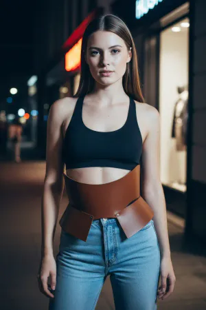 Tan Faux Leather Wide Waist Belt Corset Sculpted Hem