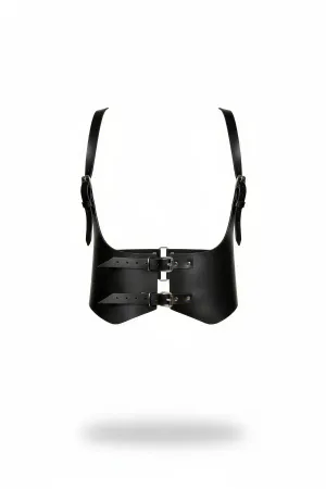 Black Faux Leather Underbust Harness Corset Double Buckle Closure
