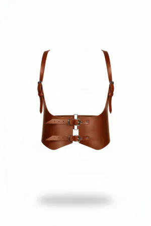 Caramel Faux Leather Wide Underbust Harness Women Adjustable Straps