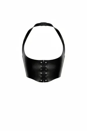 Black Faux Leather Underbust Corset Halter Neck Front Lacing