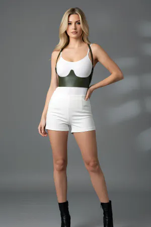 Olive Vegan Leather Underbust Harness Corset Adjustable Straps