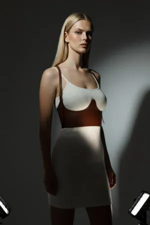 Tan Faux Leather Underbust Harness with Sculpted Cups for Women