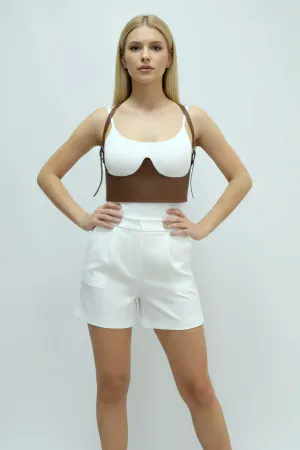 Tan Faux Leather Underbust Harness with Sculpted Cups for Women