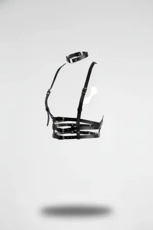 Black Faux Leather Multi-Strap Body Harness with Choker Set for Women
