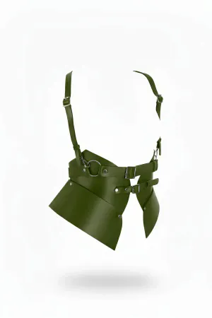 Olive Vegan Leather Underbust Harness with Wide Waist Panels