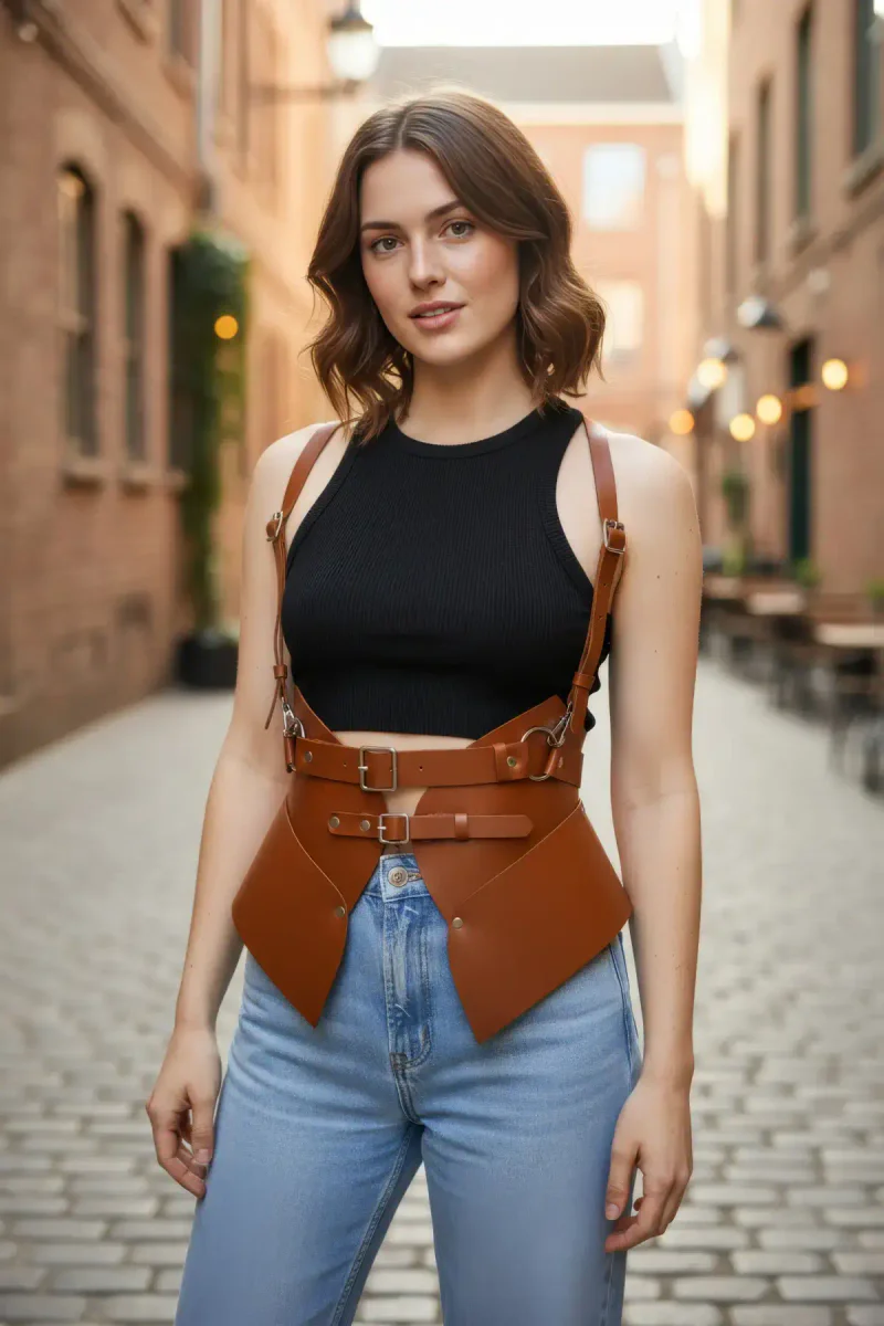 Tan Faux Leather Waist Corset