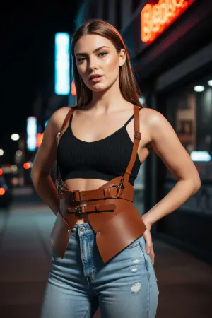 Tan Faux Leather Sculpted Waist Harness with Adjustable Shoulder Straps