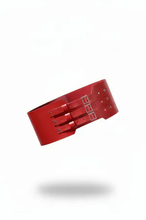 Red Faux Leather Triple Buckle Wide Corset Belt for Women